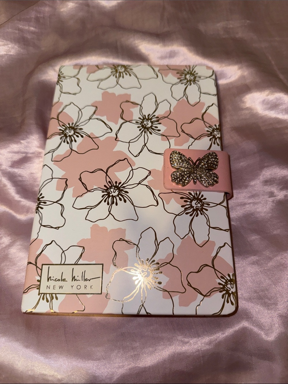 NWT Nicole Miller Pink Floral Notebook with Gold Accents